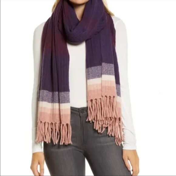 New Halogen Stripe cashmere fringe scarf - Picture 1 of 4